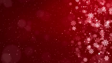 fondo de bucle de navidad de invierno natural con nevada roja, copos de nieve de diferentes formas