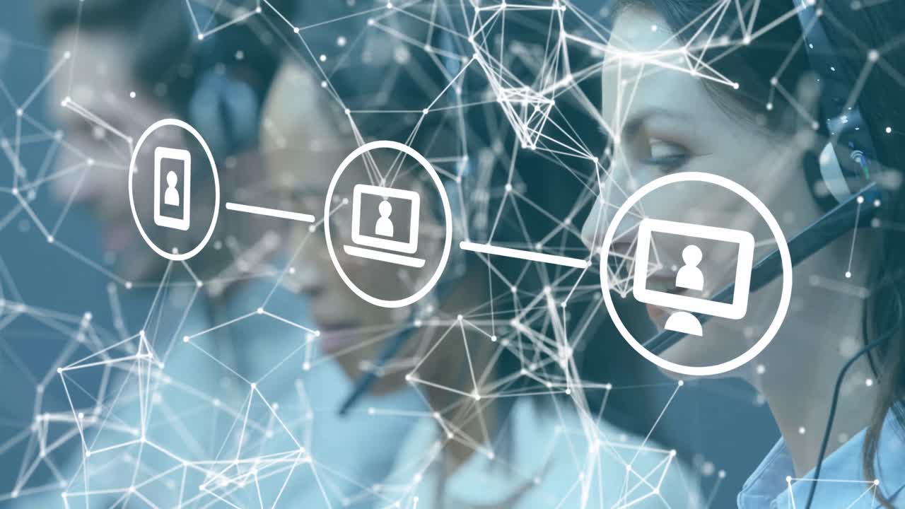 헤드 ⁇ 을 착용한 고객관리 임원들에 대한 디지털 아이콘 네트워크