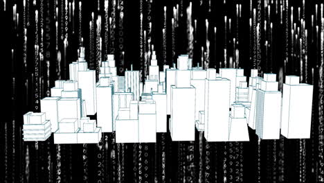 animation of data processing over 3d cityscape drawing