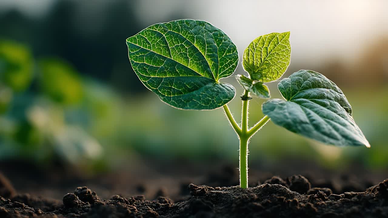 A Green Seedling Emerging From Rich Soil, Showcasing Fresh Leaves and Vibrant Growth Against a Soft Natural Background in Morning Light