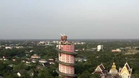 wat samphran dragon temple and landscape aerial drone orbit