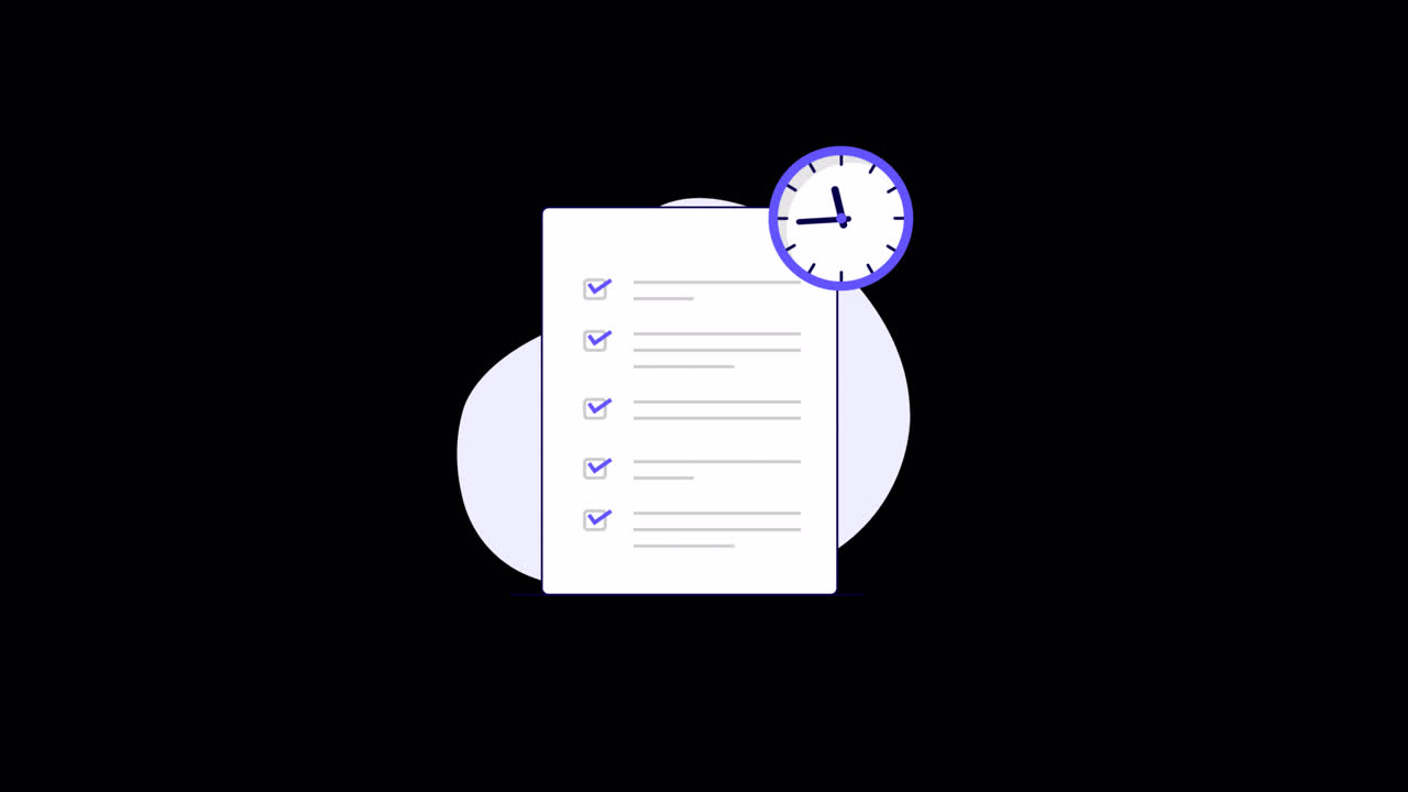 Checklist animata con orologio per il completamento delle attività e la gestione del tempo
