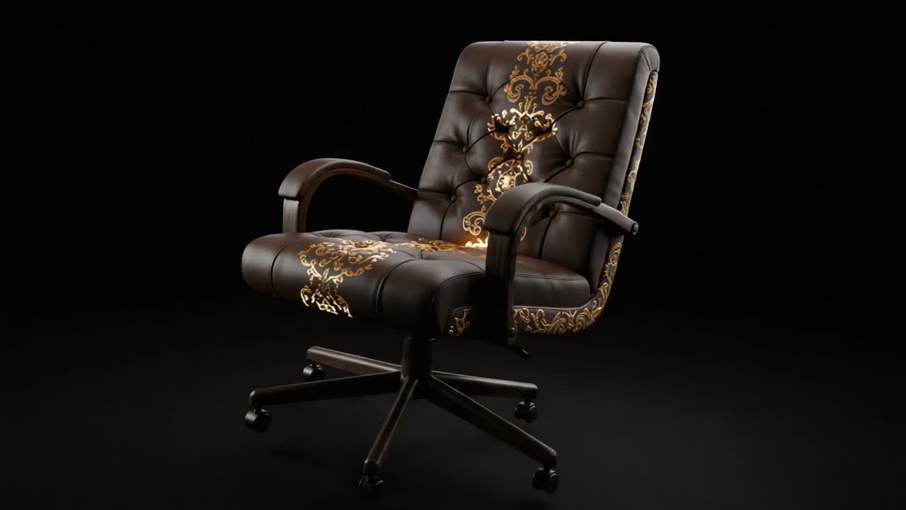 Elegant Office Chair with Ornate Design and Rich Textures, Perfect for Luxurious Workspaces, Featuring a Stylishly Modern Aesthetic and Comfortable Ergonomics
