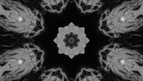 black and white kaleidoscopic animation. monochrome kaleidoscope backdrop