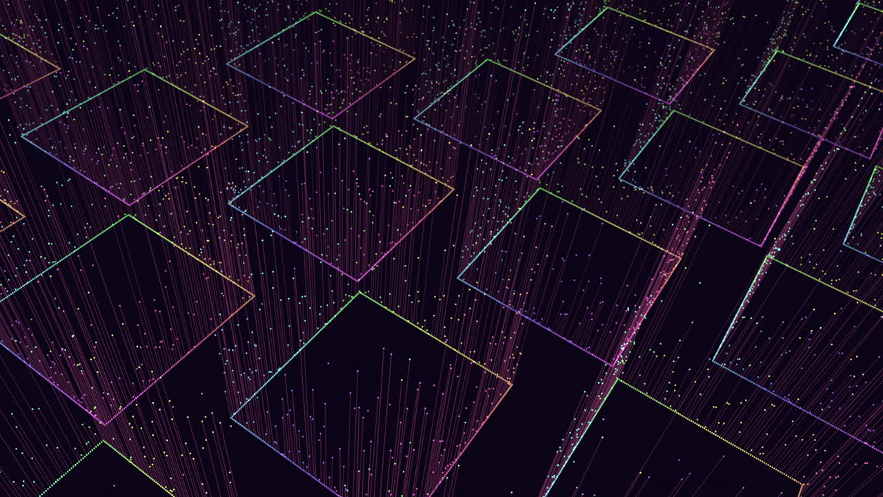 움직이는 작은 네온 반 ⁇ 이는 미래형 큐브 패턴