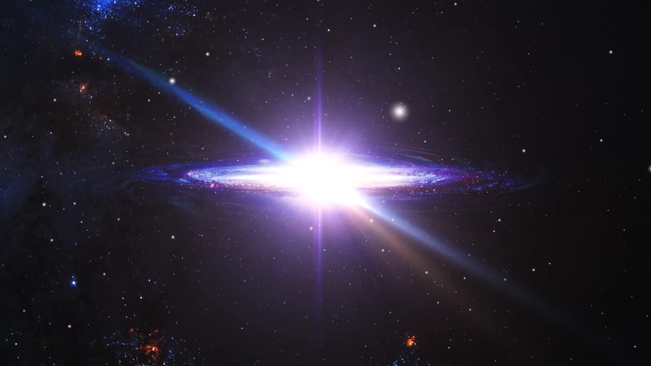 우주에서 밝은 빛으로 은하계를 날다