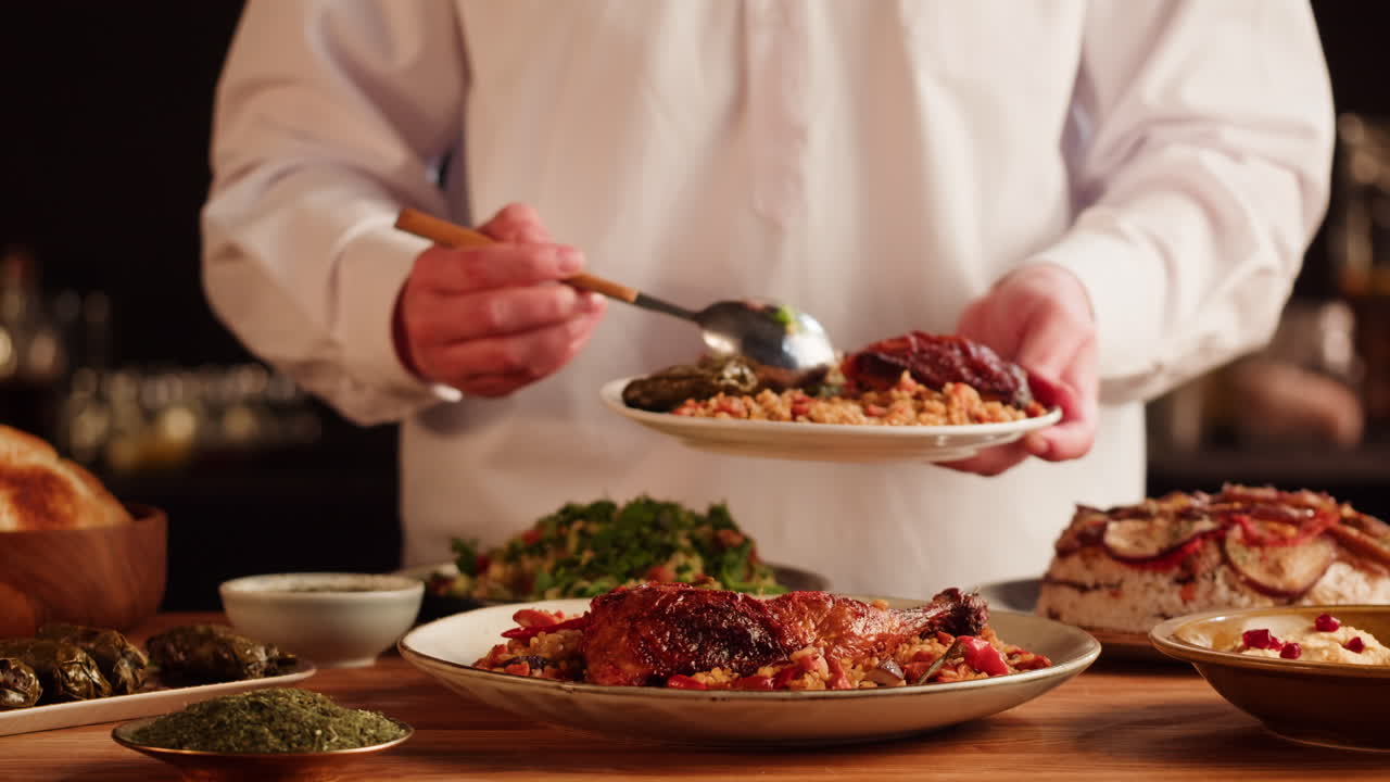 Chef Serving Traditional Middle Eastern Food
