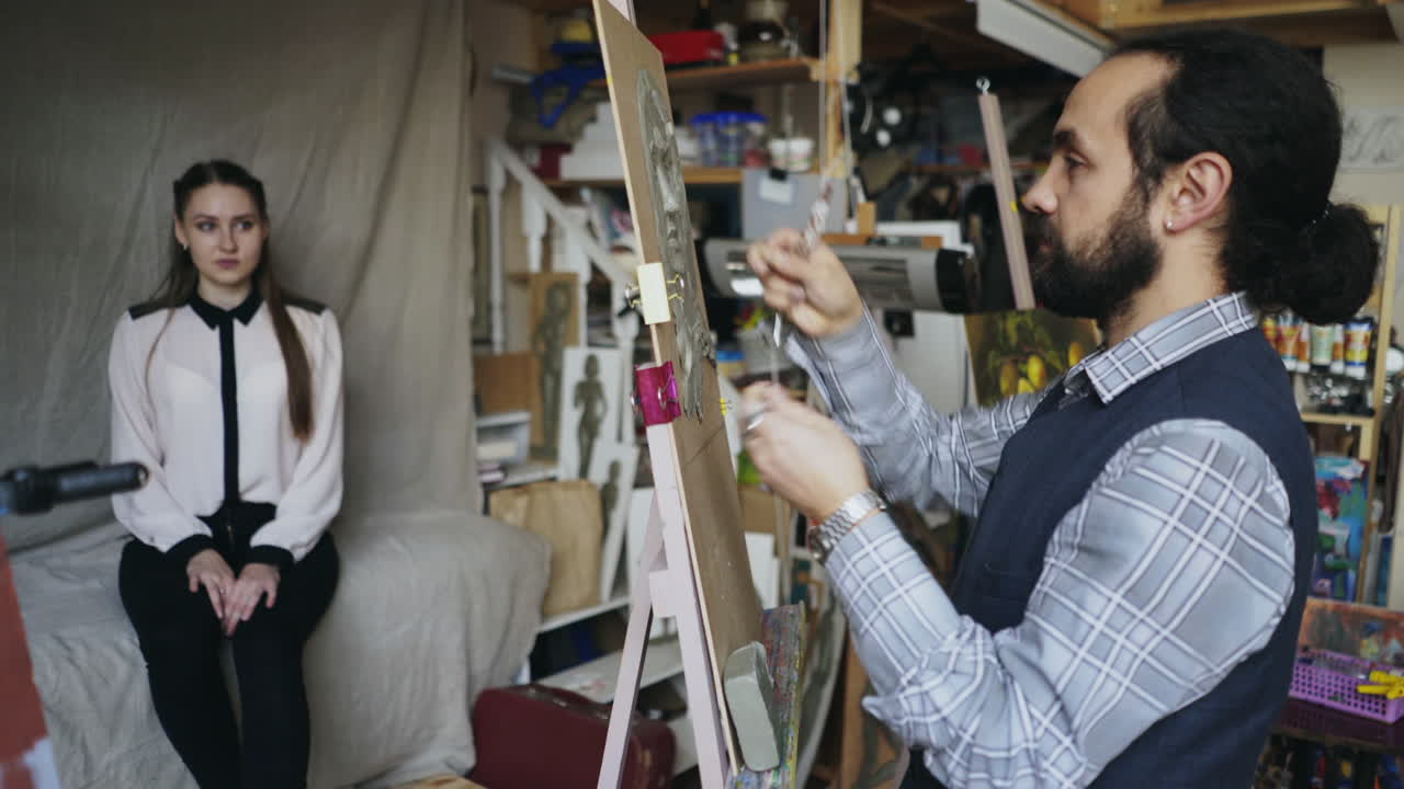 Art class portrait painting session