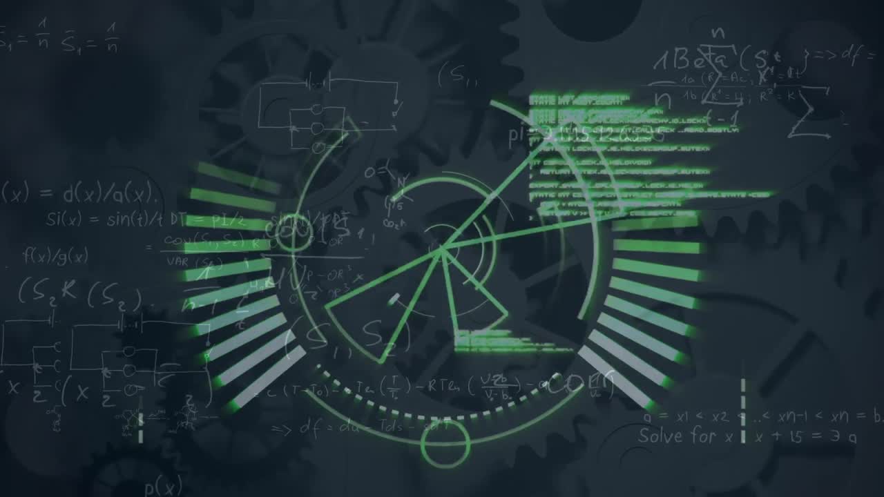 둥근 스캐너의 애니메이션, 수학적 방정식 및 회전 기어에 대한 데이터 처리