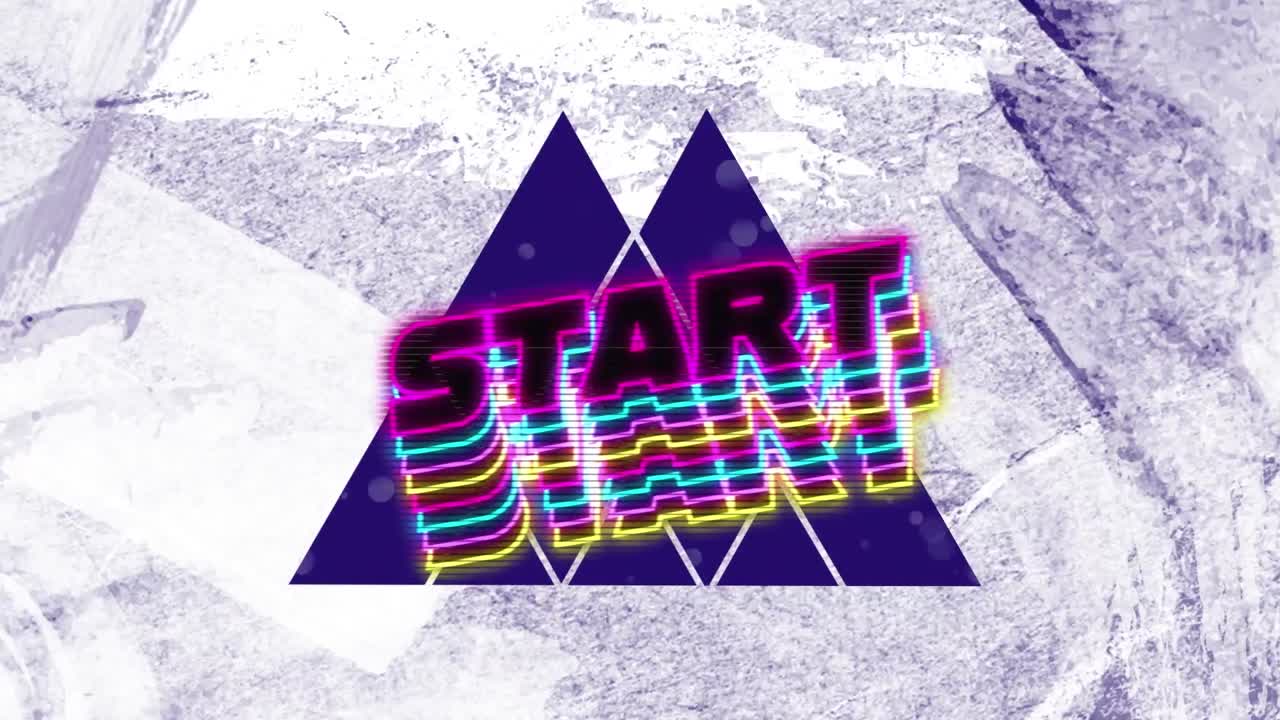 animación del texto de inicio sobre formas en fondo blanco