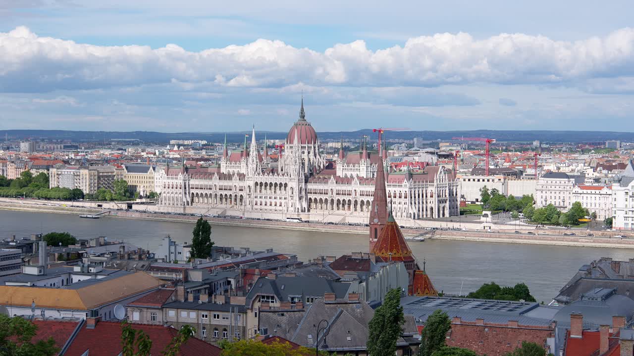 Budapest, Hungary, looking down toward the historic Neogothic parliament building and river Danube