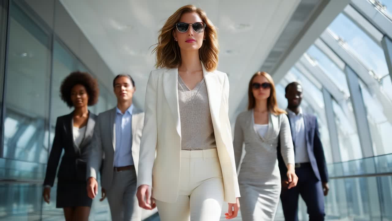 Group of Business Professionals Walking Confidently