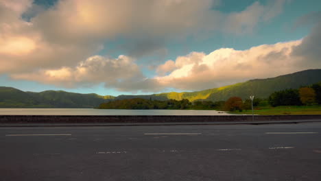 beautiful azores lake at sunset