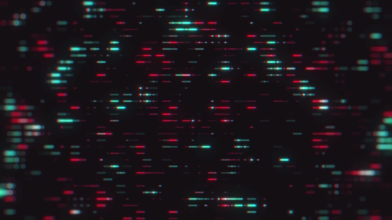 Abstract Digital Data Flowing with Red and Cyan Glitch Effect