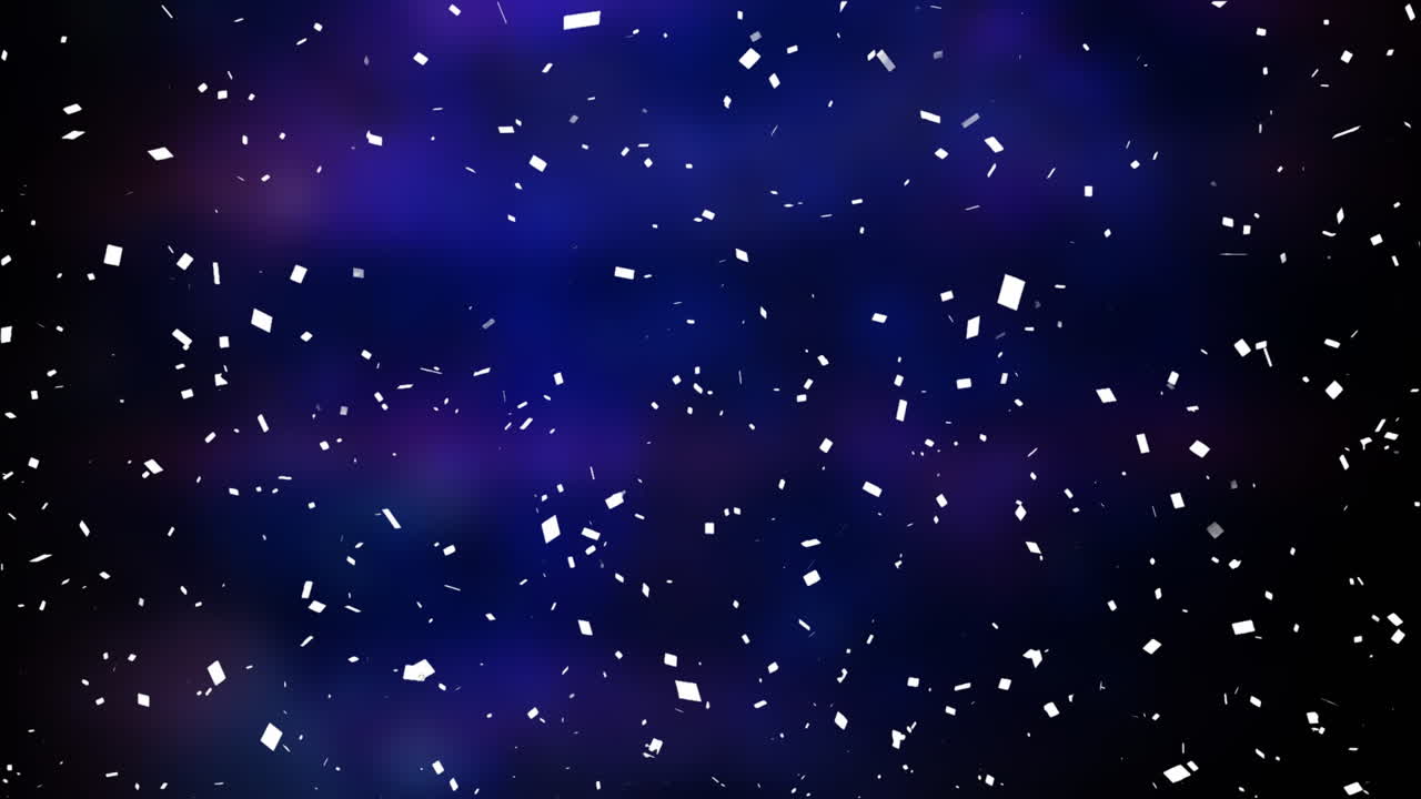 어두운 파란색과 보라색 배경 위에 떨어지는 콘페티 애니메이션