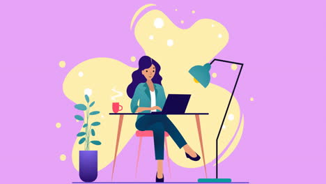 composición de la mujer trabajando en fondo púrpura