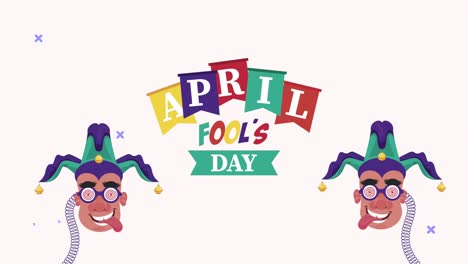 april fools day lettering with jokers jumping