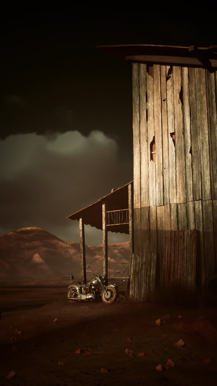 창고 앞 에 주차 된 오토바이