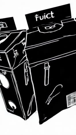monochrome juice box illustrations with apple and straw details