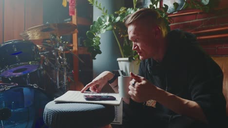 musician practicing in a studio