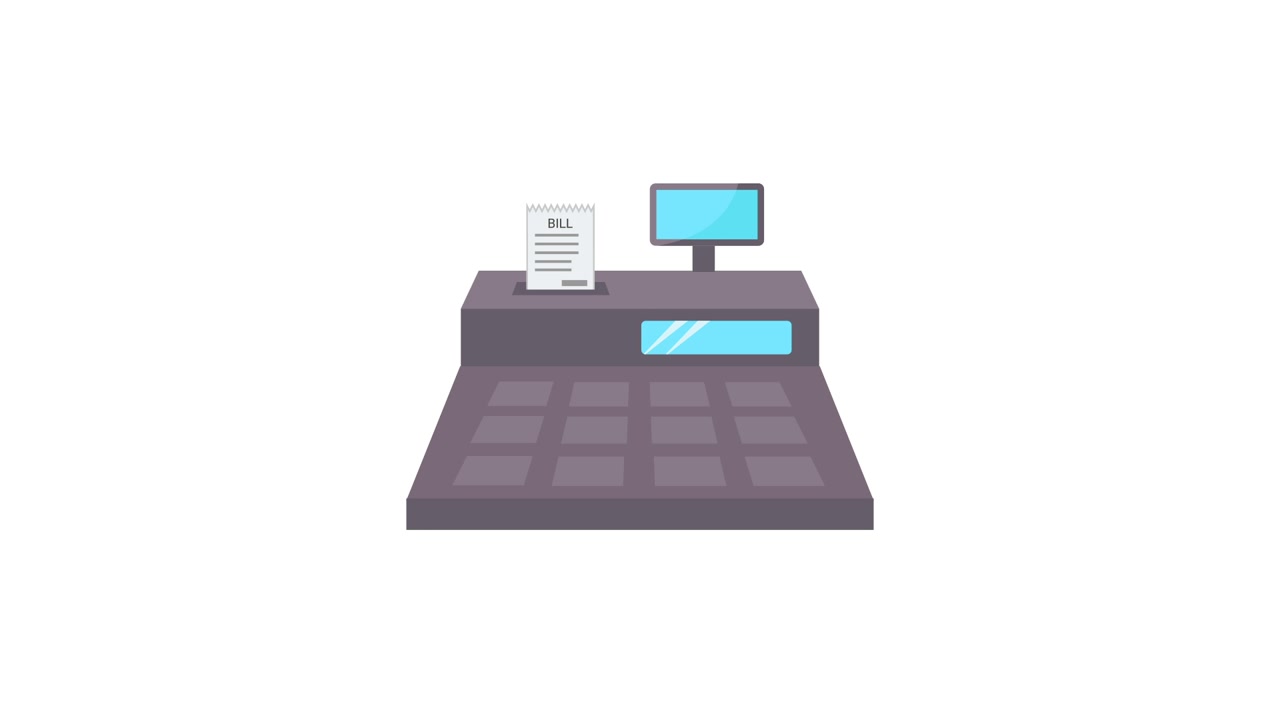 Animated Cash Register Assembling and Printing a Bill