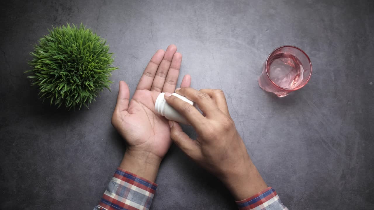 물과 함께 약을 복용하는 사람