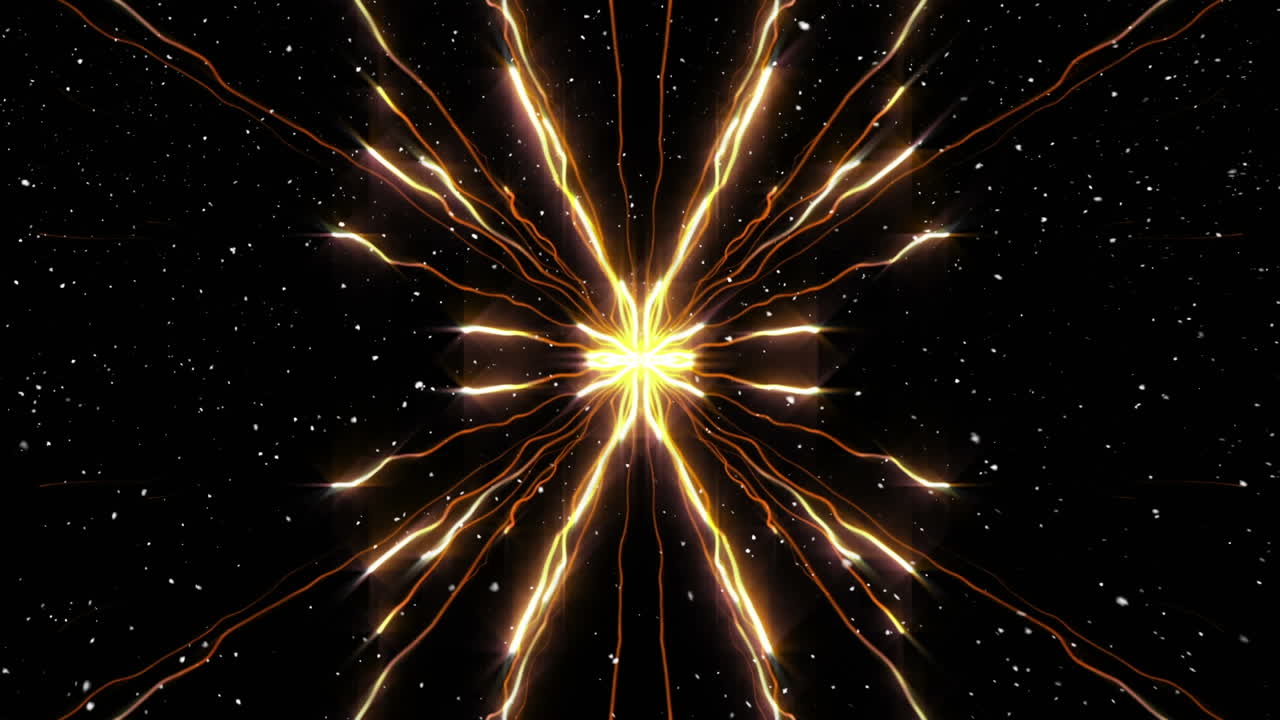 цифровая анимация снега, падающего на желтые световые следы на черном фоне