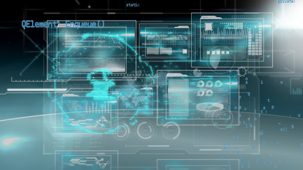 Animation of data processing over black background