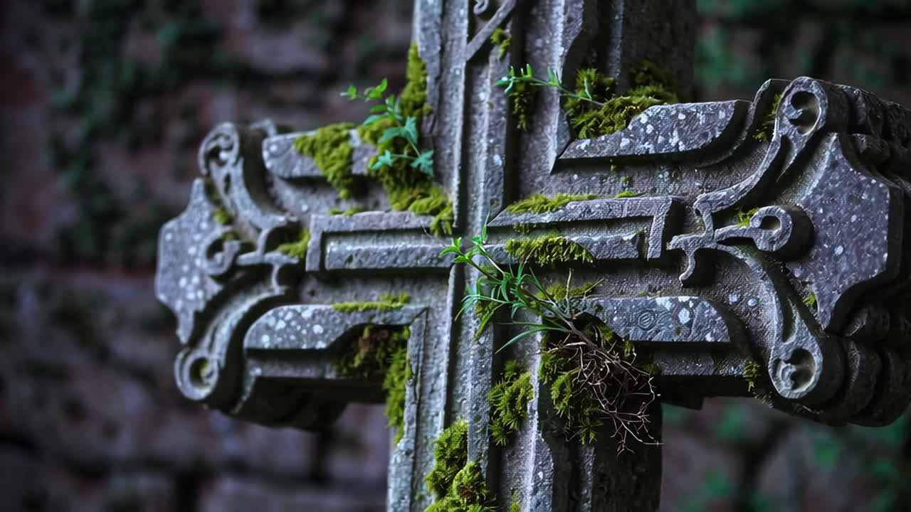 Ornate Weathered Gravestone Cross