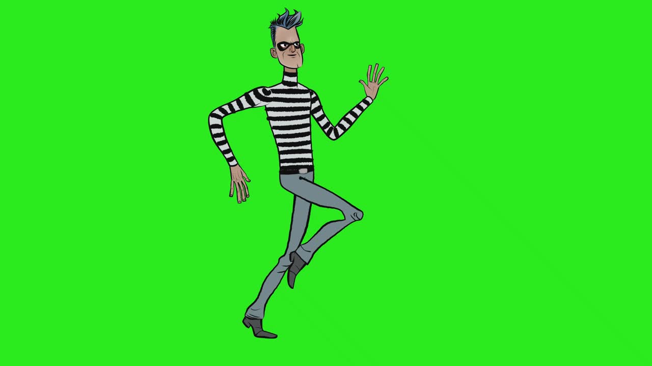 Running Thief cartoon animation. Clip in High resolution.