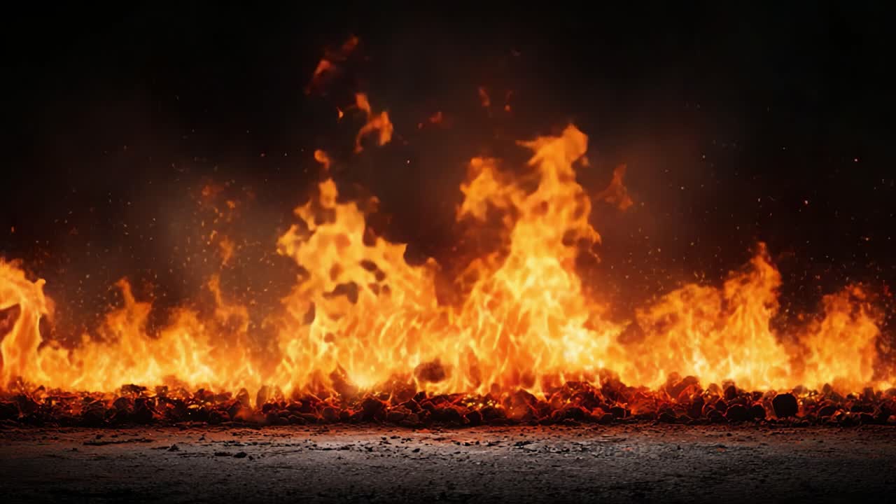 A Captivating Display of Flames: An Intense Fire Scene with Dynamic Movement and Vibrant Colors Creating a Powerful Visual Experience