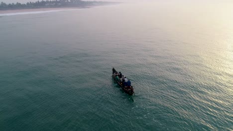 Early-morning-drone-drone-shot-of-local-fishermen-at-sea