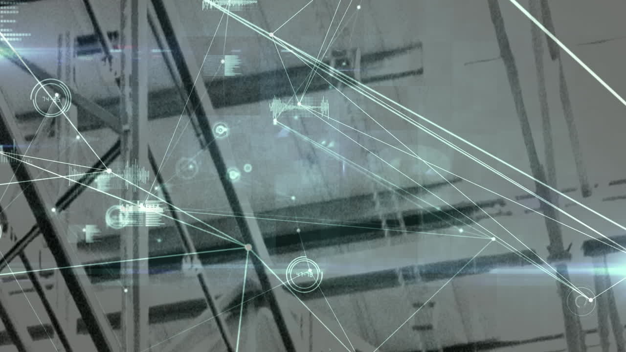 animación de la red de conexiones sobre estantes en el almacén