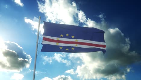 flag of cape verde waving at wind against beautiful blue sky