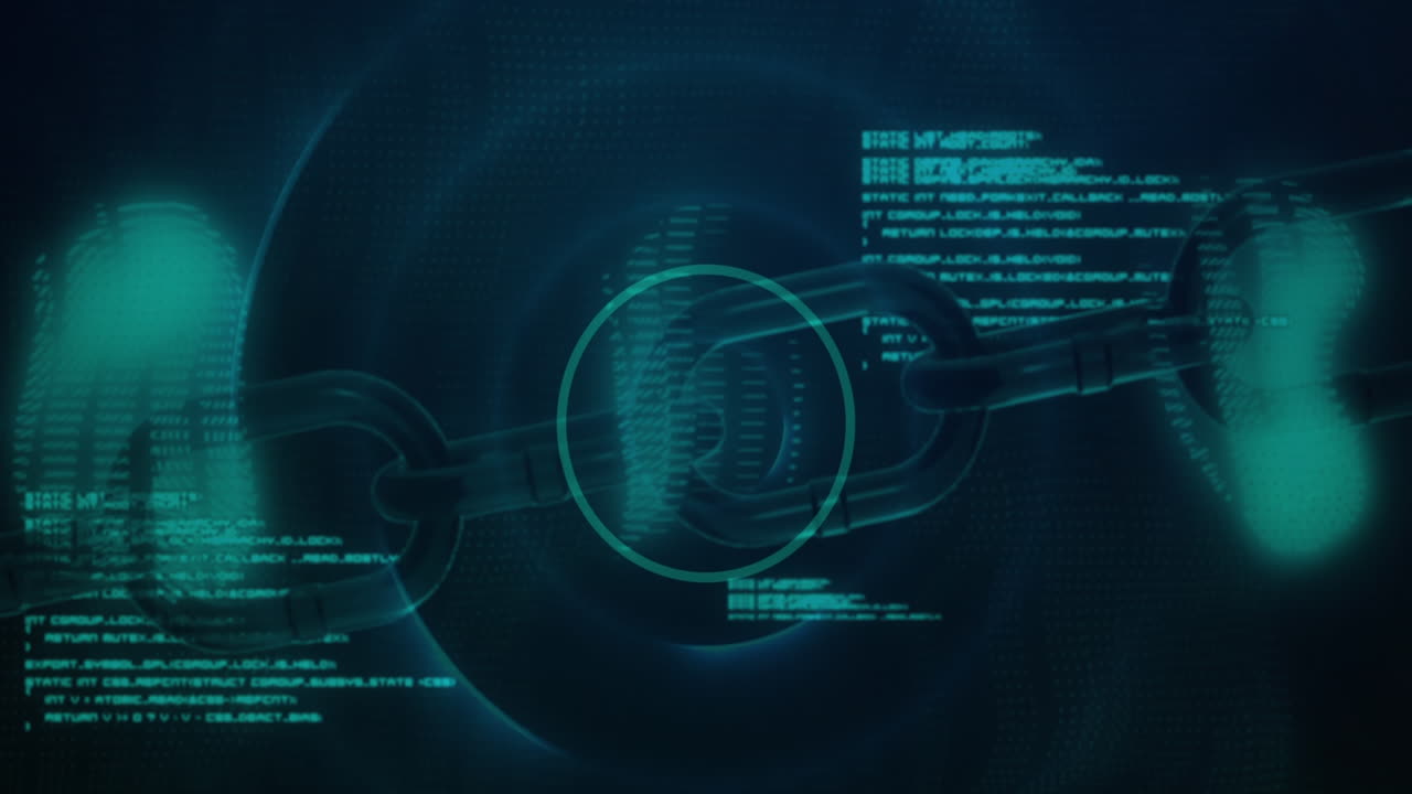 Animation of data processing and block chain in navy digital space