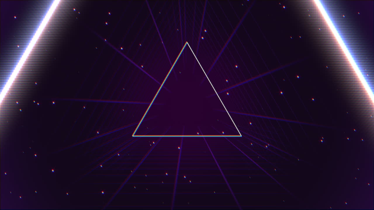exhibición celeste etérea con telón de fondo púrpura vibrante y triángulo blanco