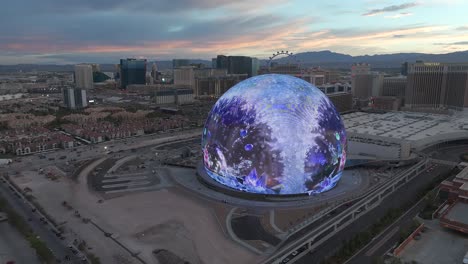 August-2023---4K-aerial-of-the-Sphere-in-Las-Vegas,-Nevada,-USA