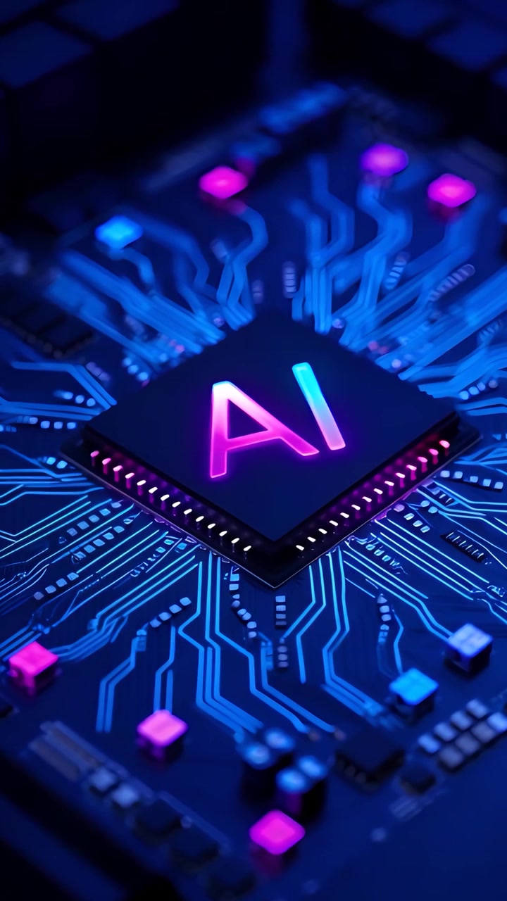 Futuristic AI Chip Motherboard Technology Background 4K