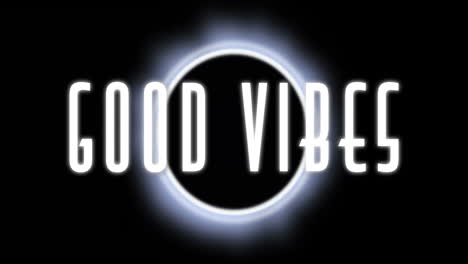 good vibes text animation over glowing eclipse on black background