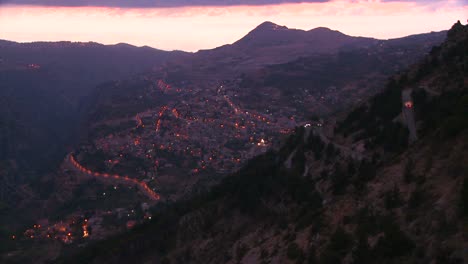 Cars-drive-up-steep-roads-in-the-beautiful-hills-of-Lebanon-at-dusk