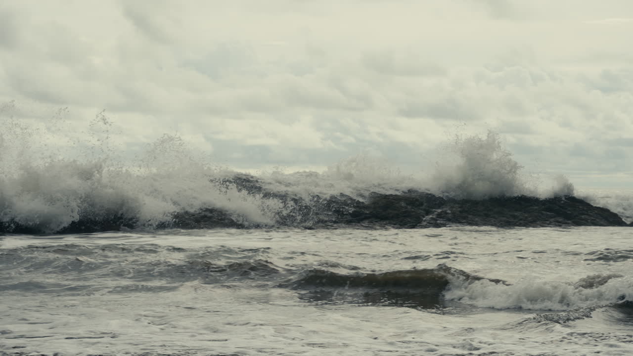 Stormy Seascape with Waves Crashing on Rocks