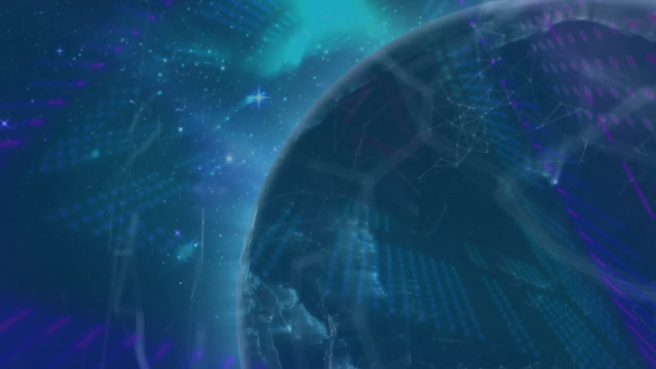Digital globe with network lines and starry sky background animation