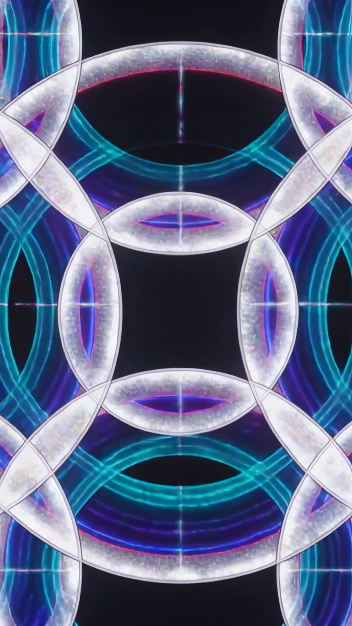 Vertical video: Starting playback, pattern cycling color on black to show ovals and cyan line