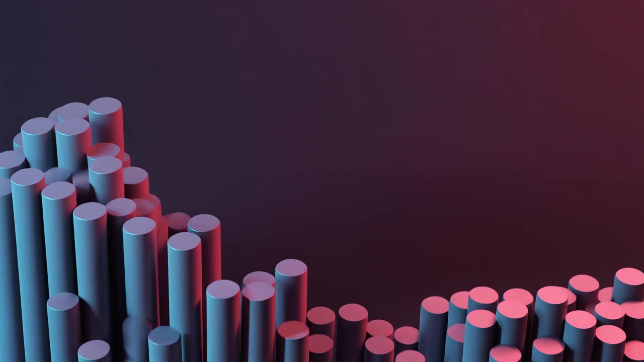 Abstrakt 3D-animation af bevægende cylindre med neonbelysning