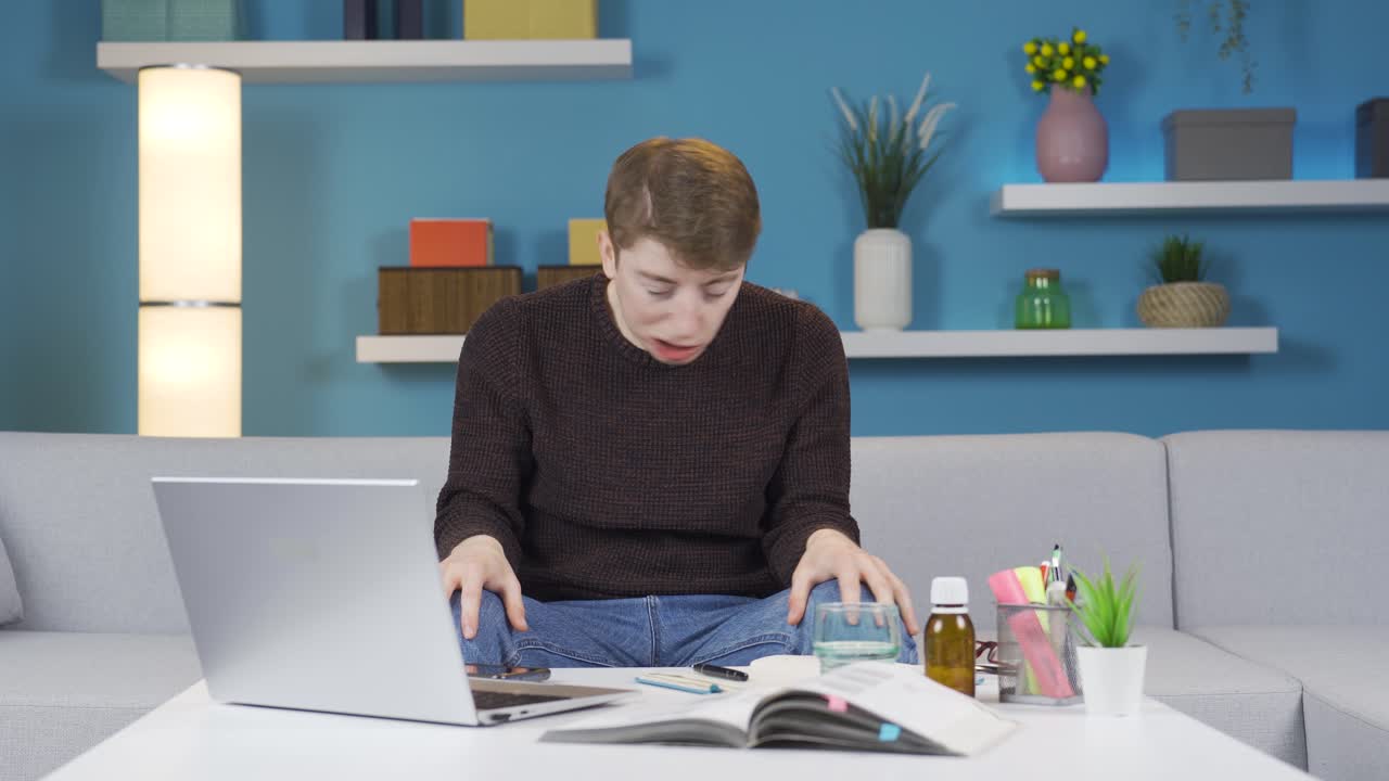 Student with nervous problem is having a seizure and swallowing pills.