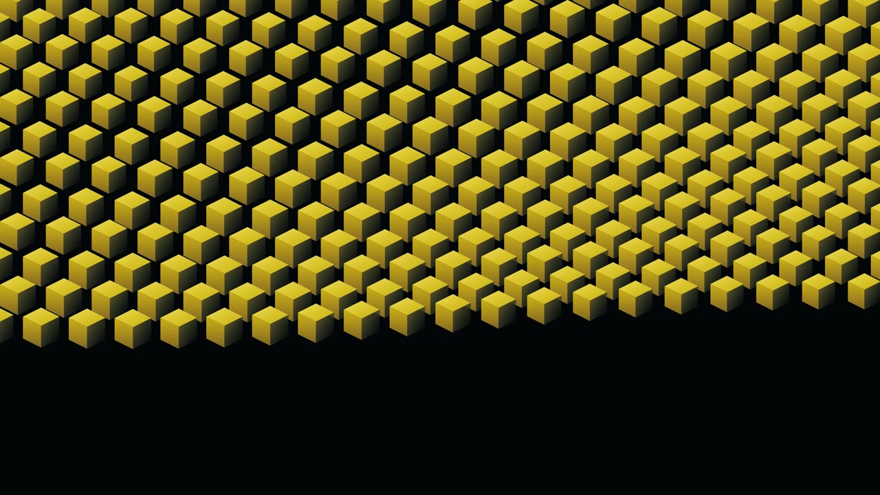 Abstract Animation of Yellow Cubes Moving in a Wave Pattern