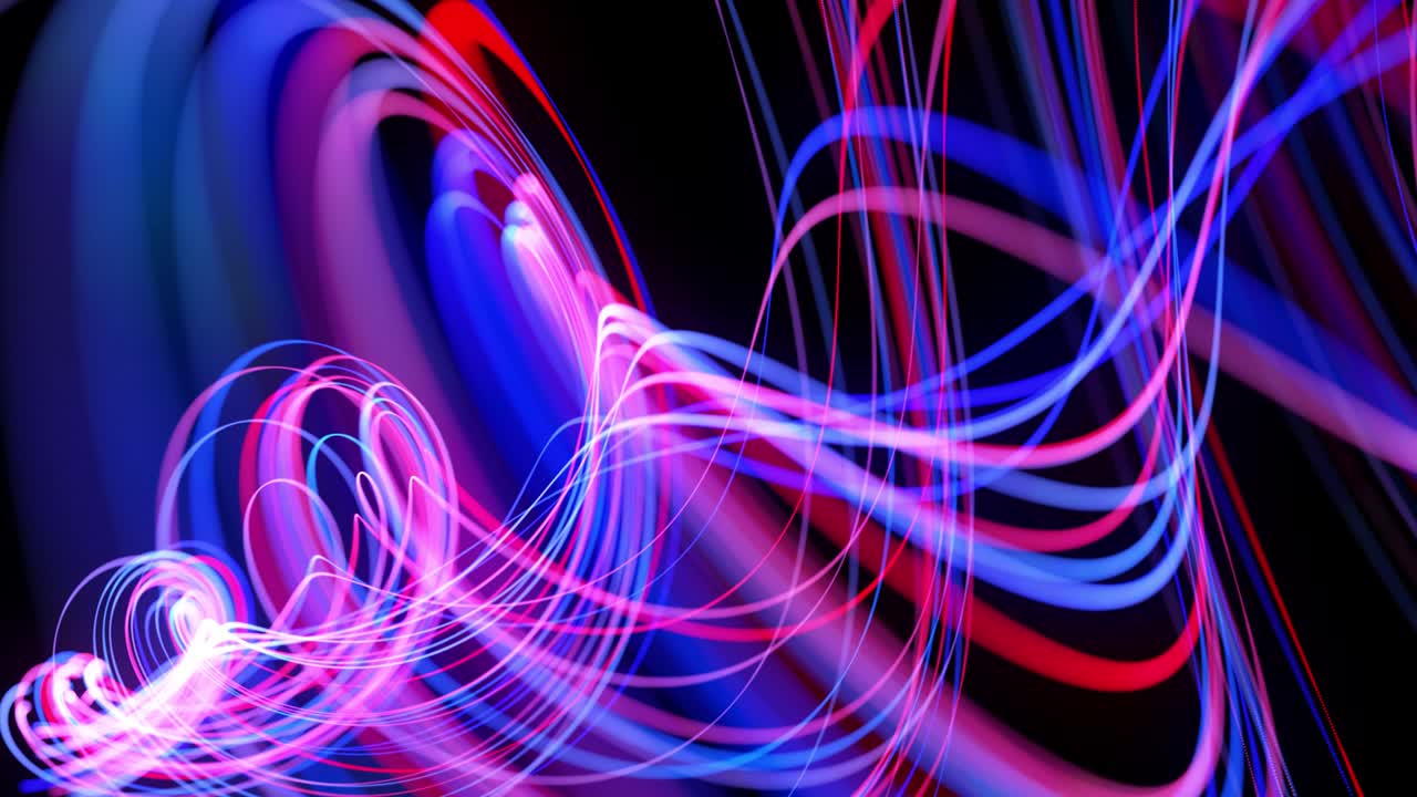 flujo de luz bg en 4k. fondo en bucle abstracto con rastros de luz, flujo de líneas de neón rojo azul en el espacio se mueven para formar formas espirales en bucle. fondo de diseño de movimiento moderno de moda. efecto de luz,
