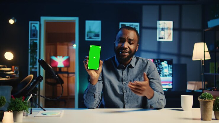 Influencer shows audience mockup phone