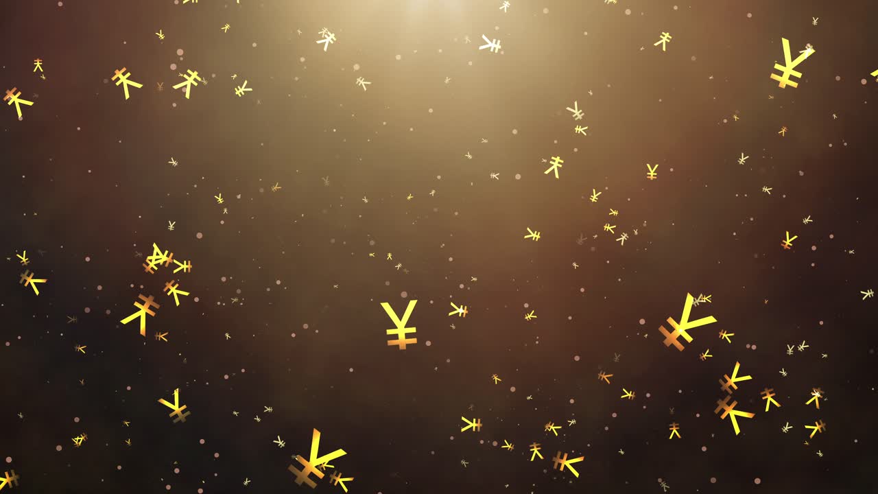 Golden Coins Featuring Chinese Yuan and Japanese Yen Symbols, Glowing Financial Background, Trade and Wealth, Luxurious Financial Setting Symbolizing Asian Currency, Investment, and Economic Success