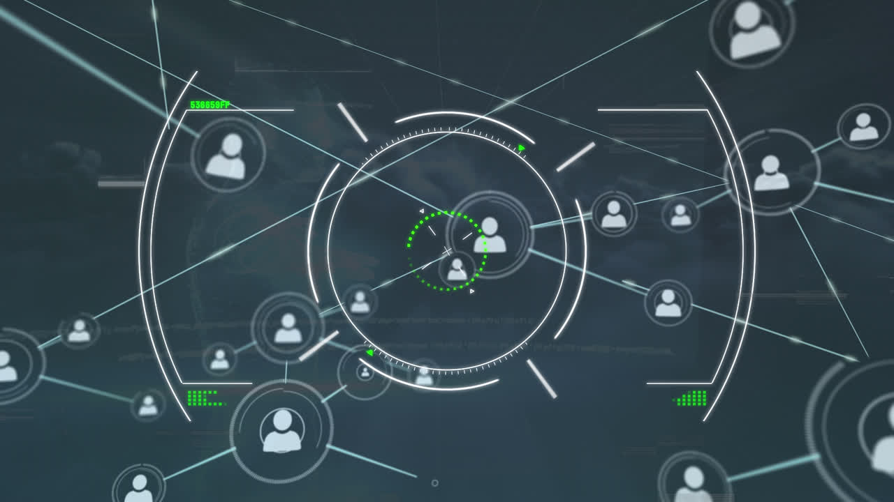 animación de la red de conexiones con personas iconos sobre el alcance y el procesamiento de datos